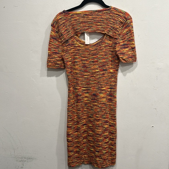Anthropologie Current Air Short sleeve orange knit Cutout Mini Dress Small NWT - Picture 7 of 11